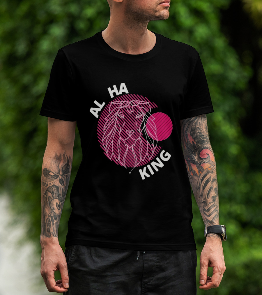 ALPHA KING Lion Graphic Bold Pink Stripes T-Shirt