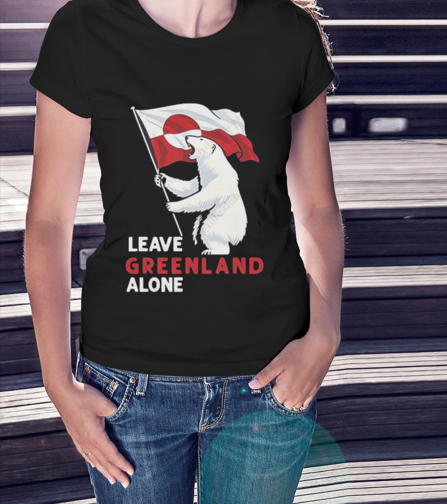 Leave Greenland Alone Polar Bear Holding Flag T-Shirt