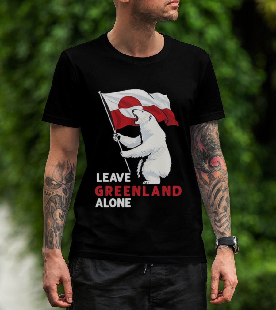 Leave Greenland Alone Polar Bear Holding Flag T-Shirt