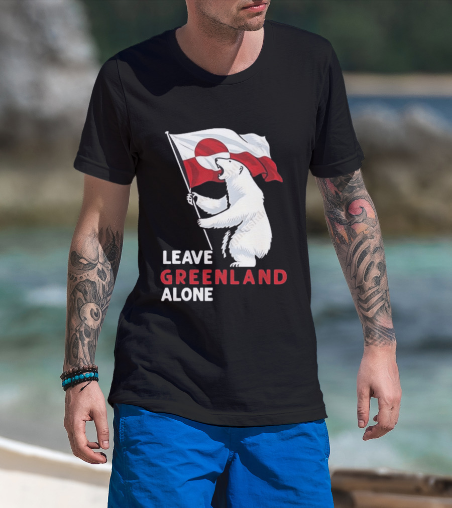Leave Greenland Alone Polar Bear Holding Flag T-Shirt