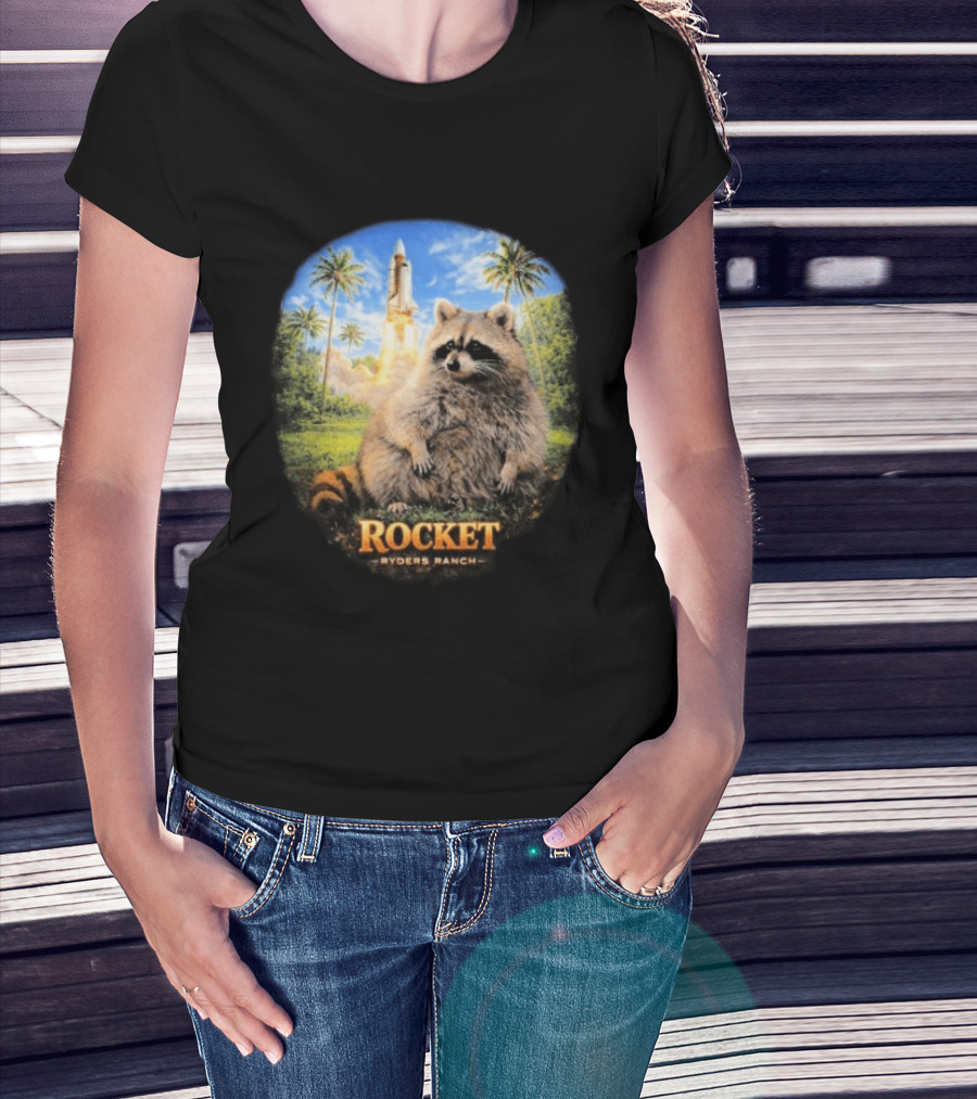 Rocket Raccoon Space Launch Tylernolantattoos Ryders Ranch T-Shirt