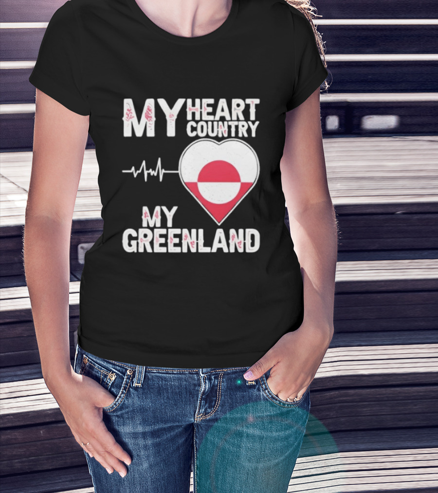 My Heart Country Heartbeat My Greenland Flag Love T-Shirt