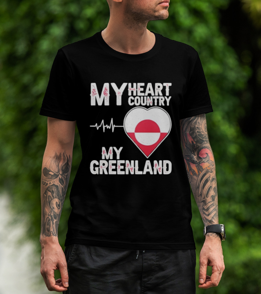 My Heart Country Heartbeat My Greenland Flag Love T-Shirt