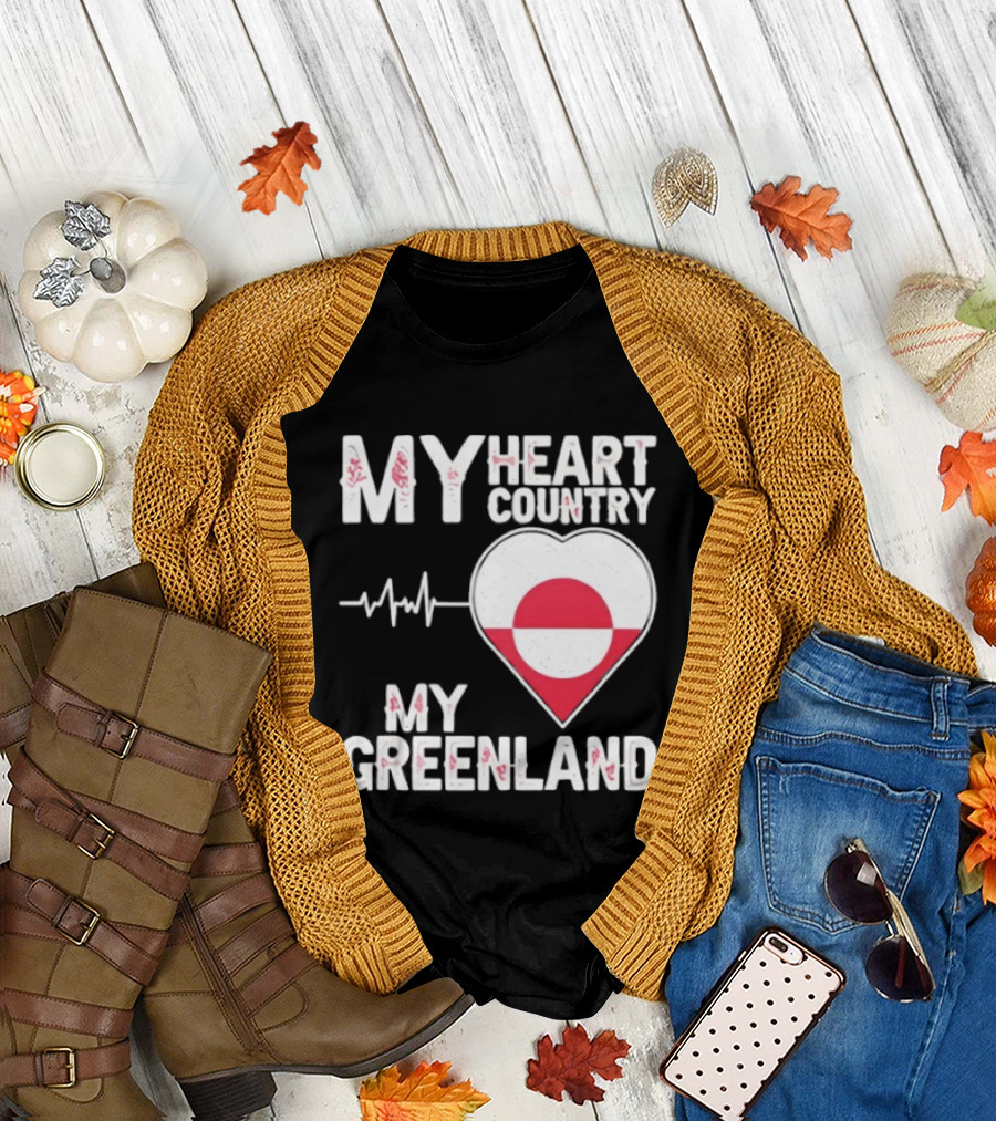 My Heart Country Heartbeat My Greenland Flag Love T-Shirt