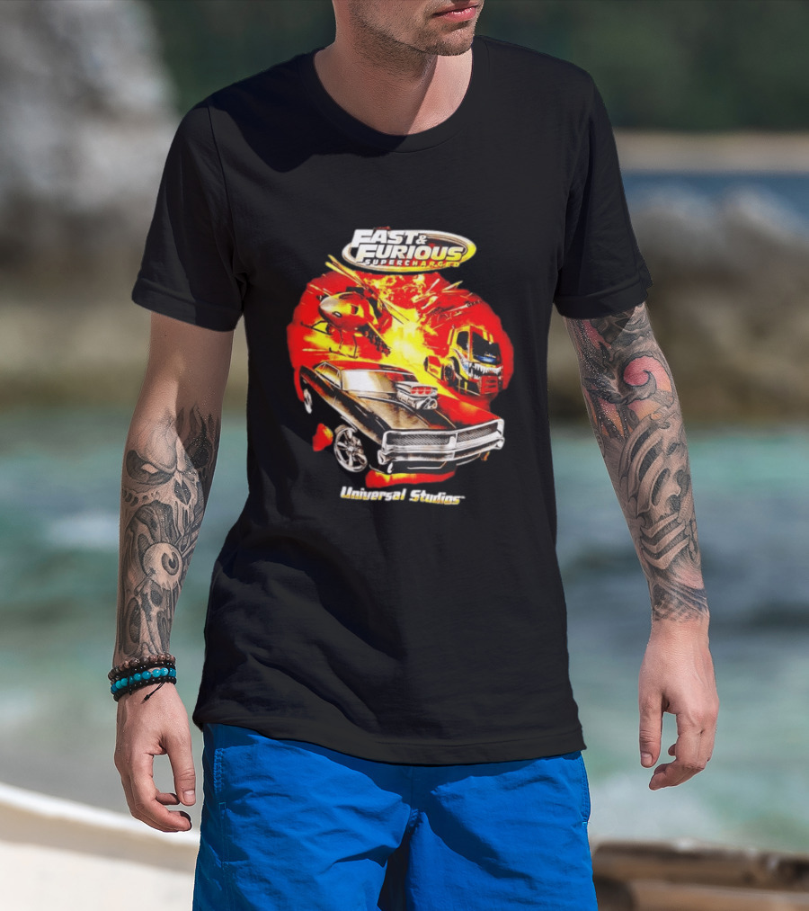 Fast & Furious Supercharged Car Explosion Universal Studios T-Shirt