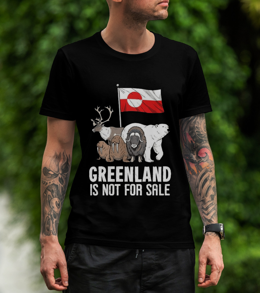 Greenland Wildlife And Flag With Reindeer Walrus Polar Bear Boasting Local Pride T-Shirt