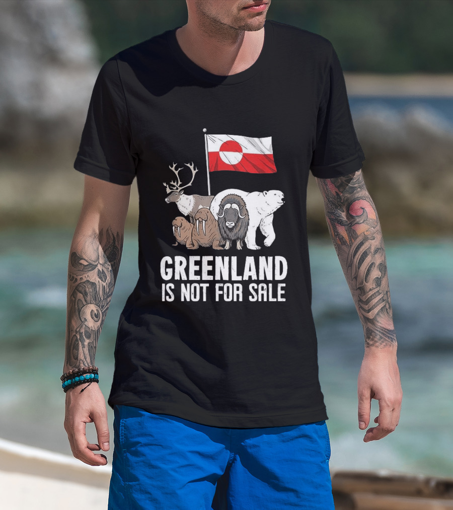 Greenland Wildlife And Flag With Reindeer Walrus Polar Bear Boasting Local Pride T-Shirt