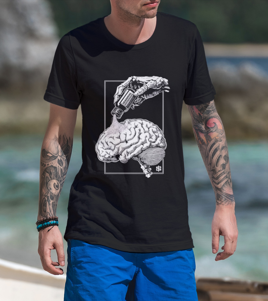 Seasonal Depression Skeleton Hand Pouring On Brain T-Shirt