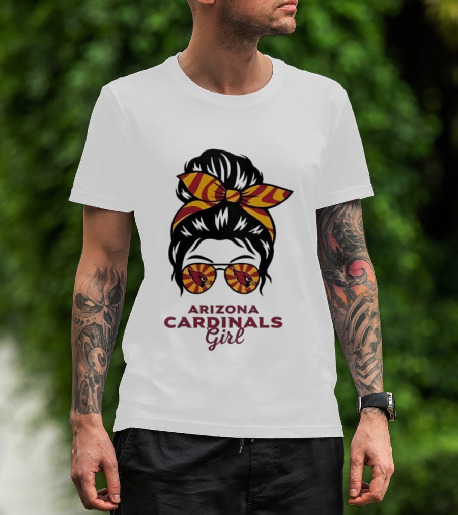 Arizona Cardinals Girl Messy Bun Glasses Vintage Sports Fan T-Shirt