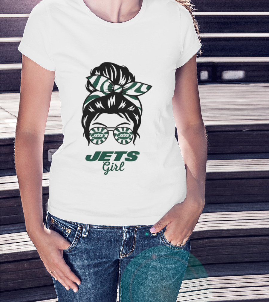 Jets Girl Messy Bun With Glasses T-Shirt