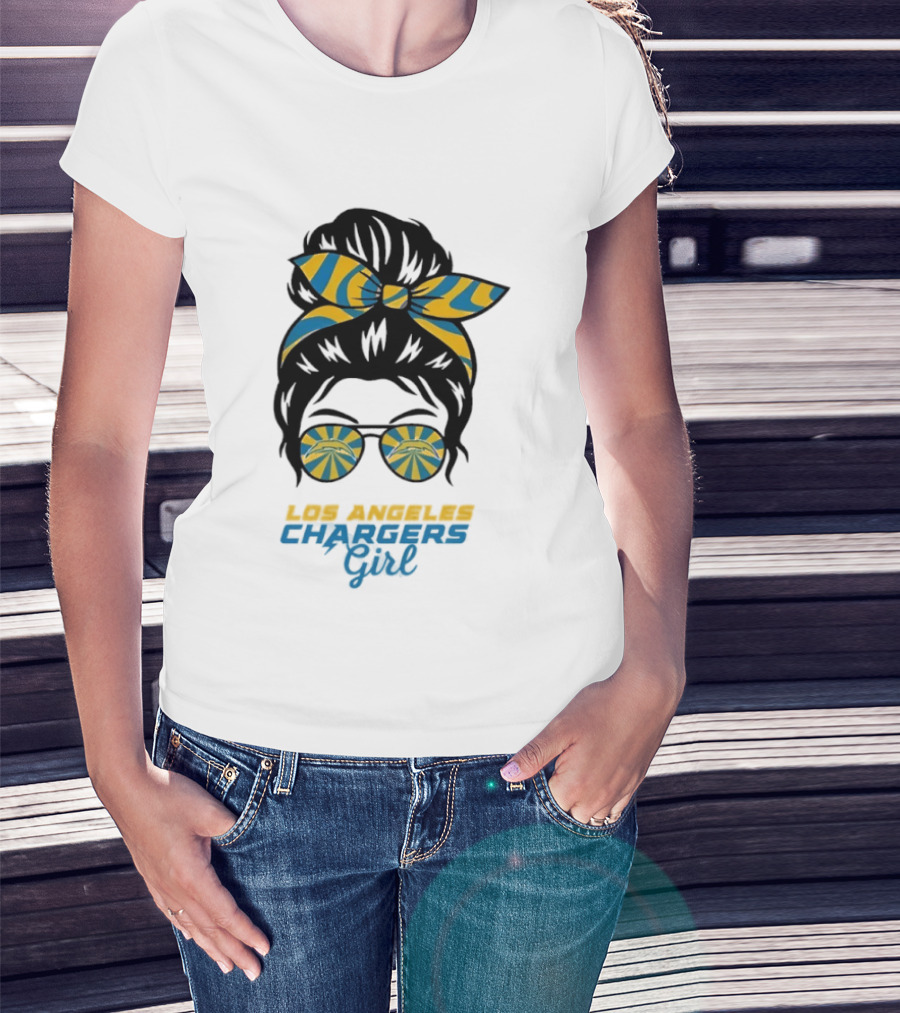 Messy Bun Glasses Los Angeles Chargers Girl T-Shirt