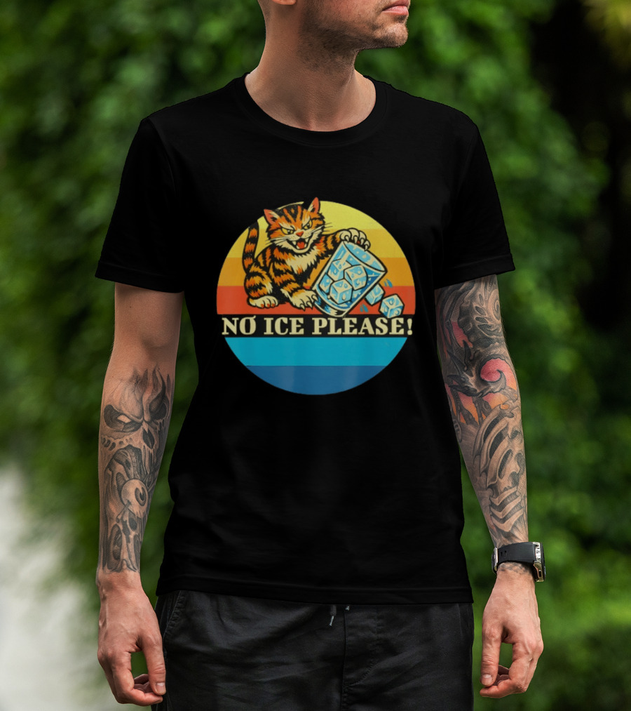No Ice Please Cat Cartoon Rainbow Stripes T-Shirt