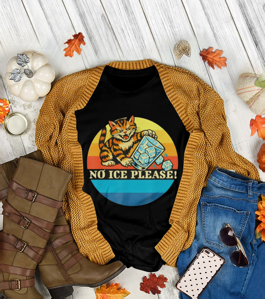 No Ice Please Cat Cartoon Rainbow Stripes T-Shirt