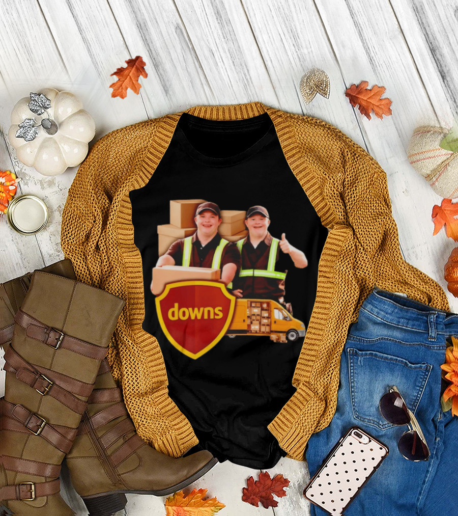 Downs UPS Delivery Service with Smiling Workers and Packages T-Shirt