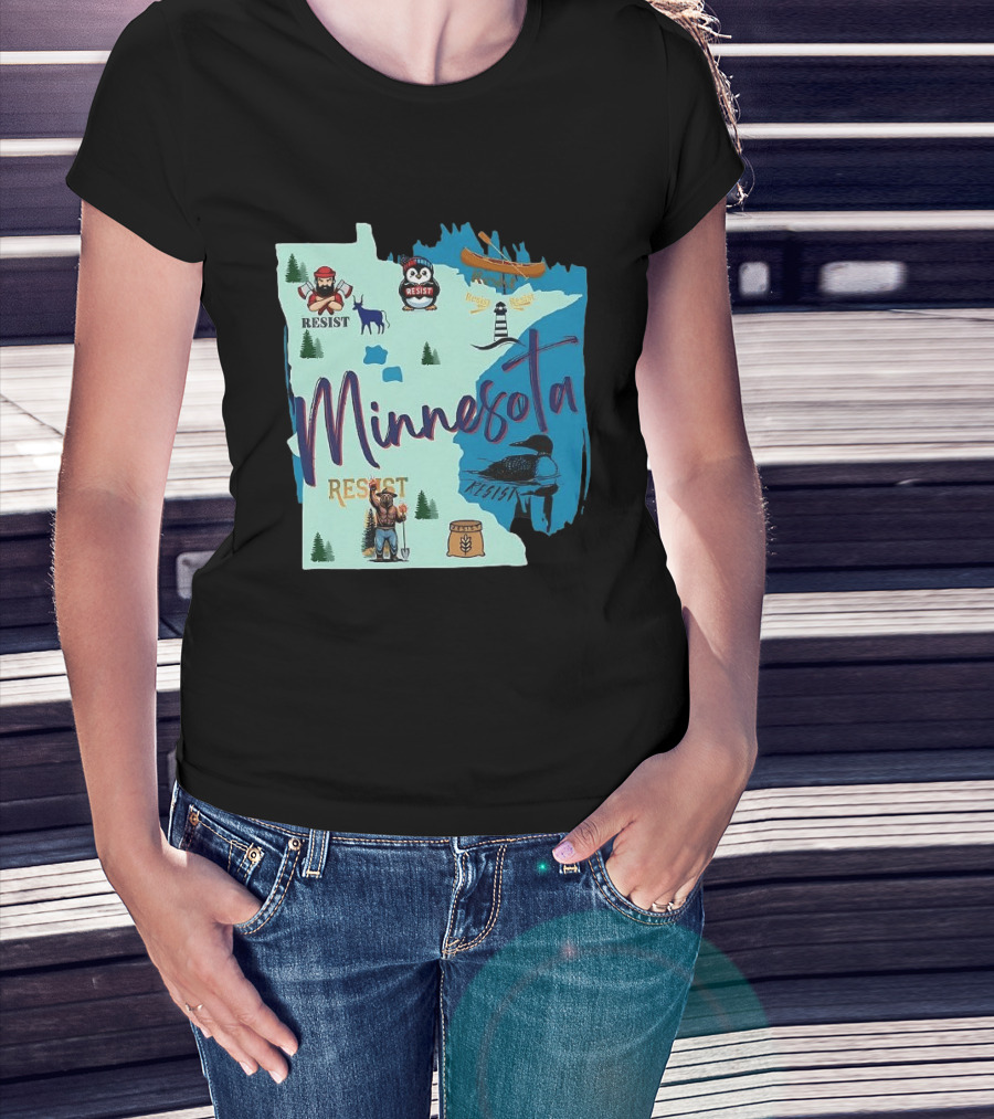 Minnesota Resist Lumberjack Penguin Canoe Loon Lighthouse Deer T-Shirt