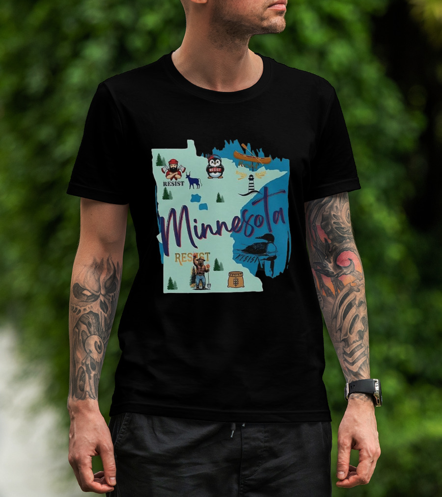 Minnesota Resist Lumberjack Penguin Canoe Loon Lighthouse Deer T-Shirt