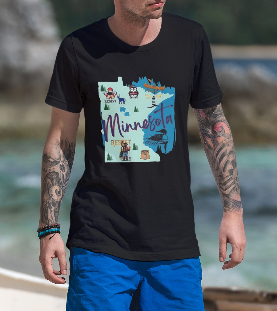 Minnesota Resist Lumberjack Penguin Canoe Loon Lighthouse Deer T-Shirt