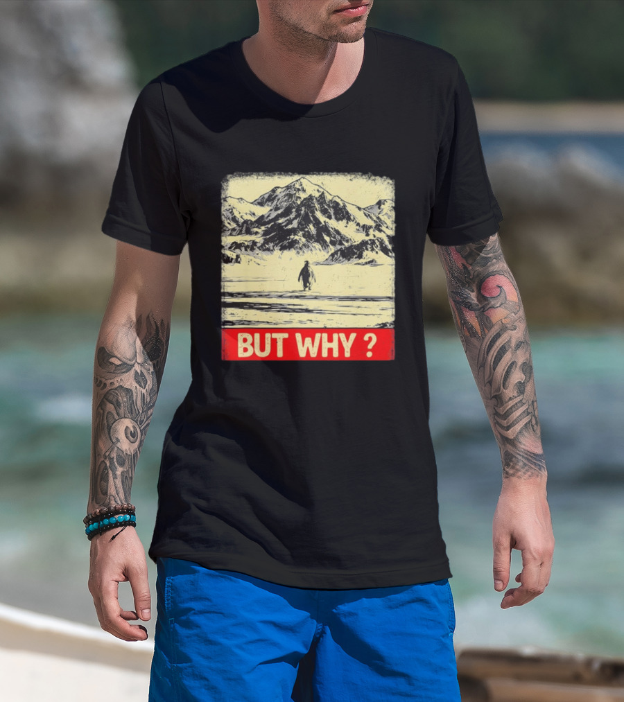 Penguin Meme But Why Mountains Winter Scene T-Shirt
