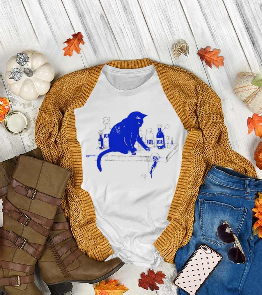 Cat Surrounded by Ice Bottles on a Table T-Shirt