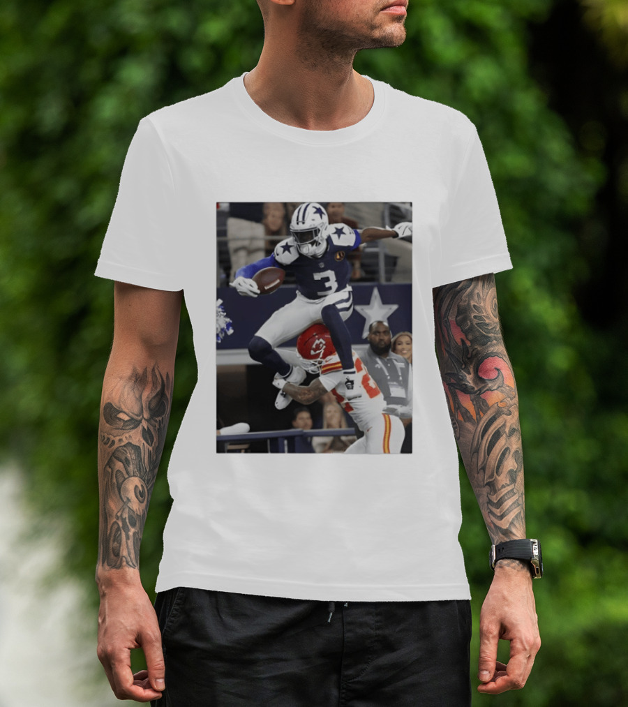 Football Leap Dallas Vs Kansas Royals Dynamic Action T-Shirt