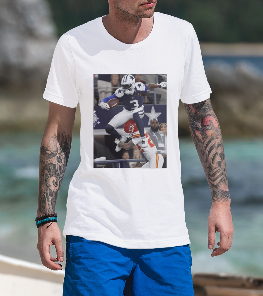 Football Leap Dallas Vs Kansas Royals Dynamic Action T-Shirt