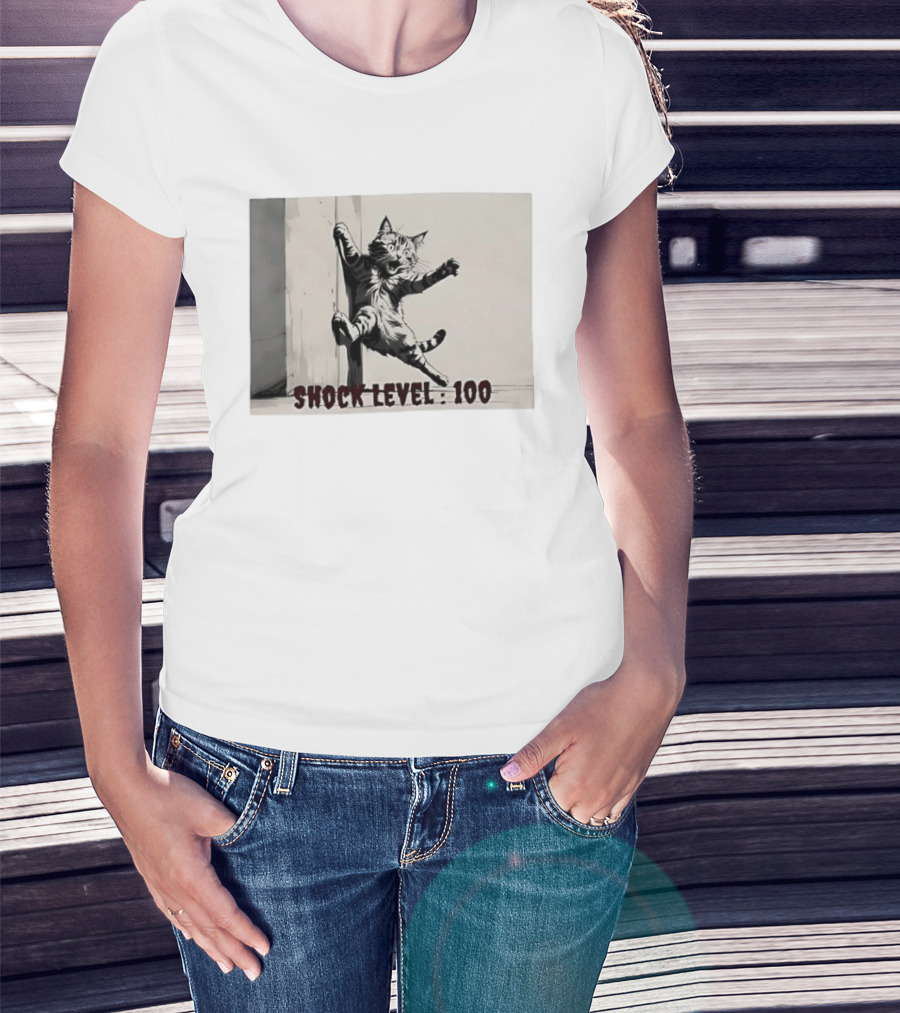 Shocked Cat Shock Level 100 Feline Expression T-Shirt