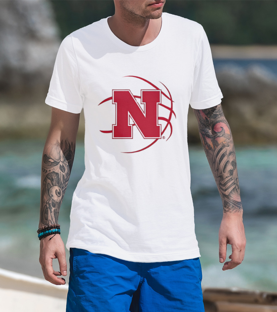 Nebraska Basketball Red N And Ball T-Shirt