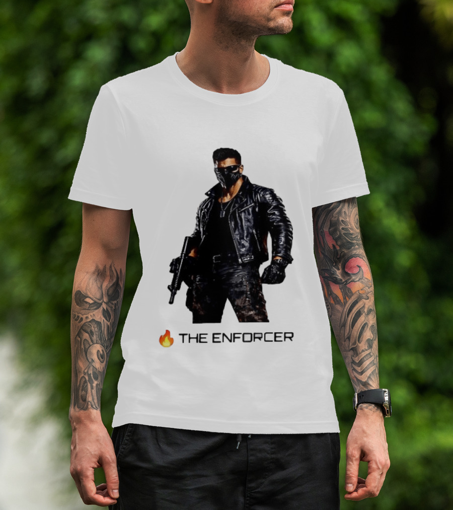 The Enforcer Leather Jacket Warrior With Mask And Fire T-Shirt