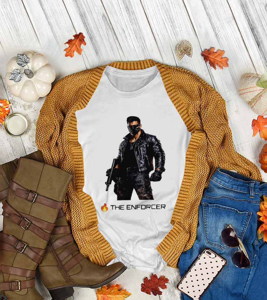 The Enforcer Leather Jacket Warrior with Mask and Fire T-Shirt