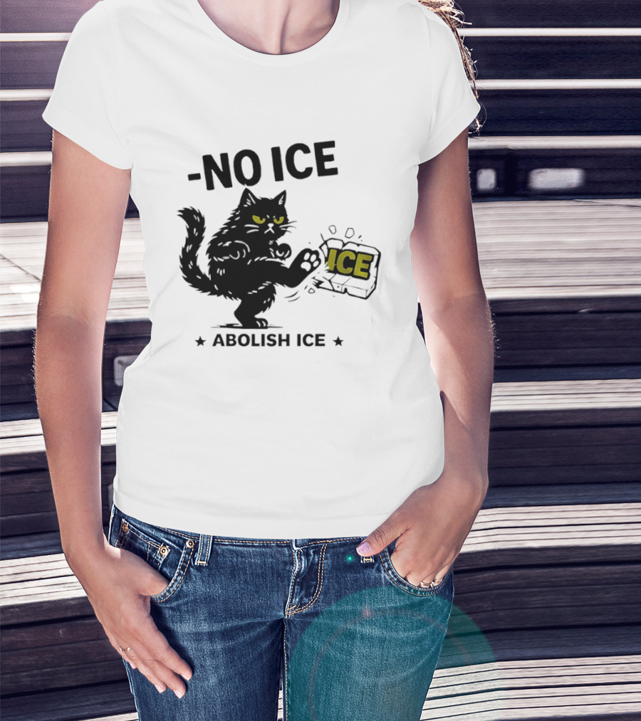 Black Cat No Ice Abolish ICE T-Shirt