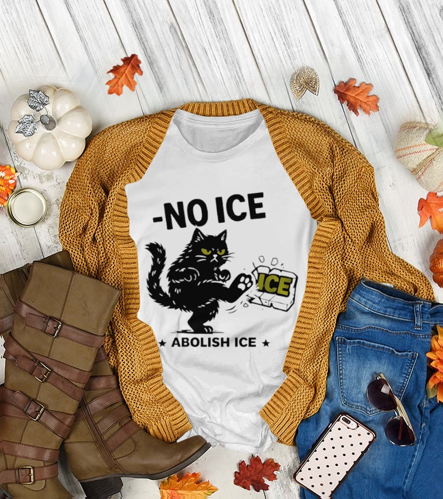 Black Cat No Ice Abolish ICE T-Shirt