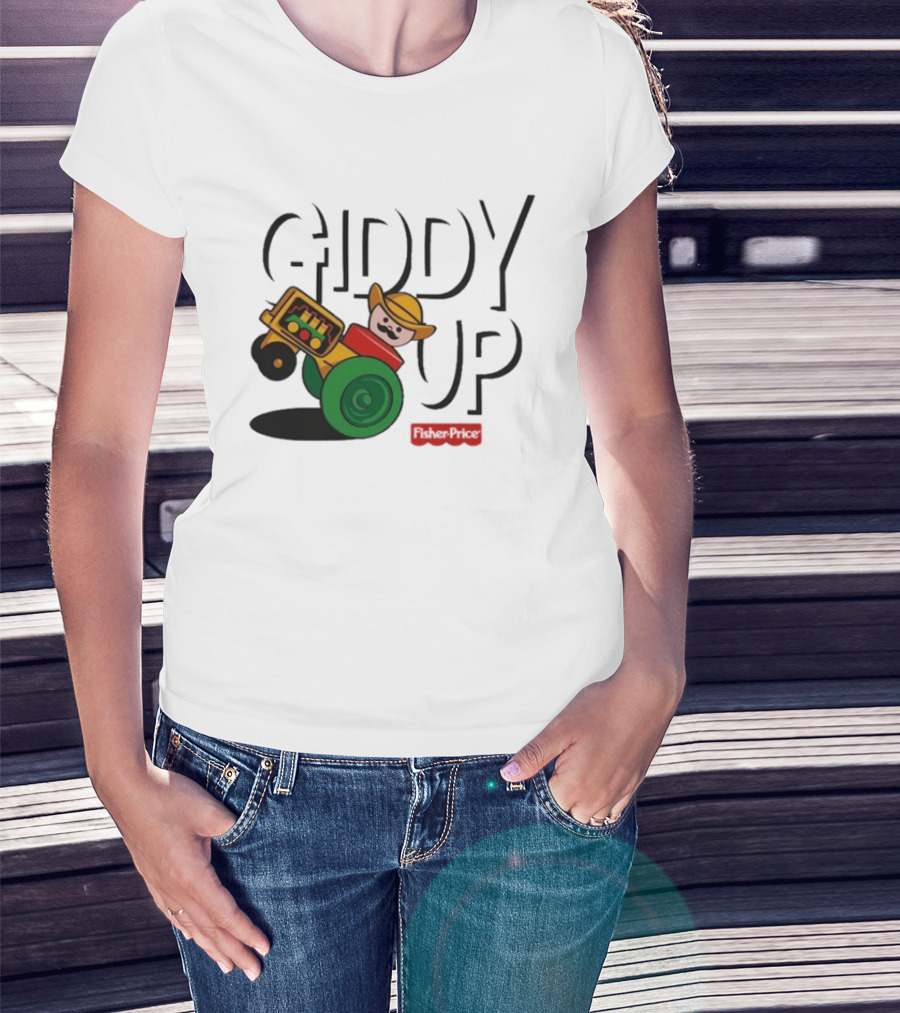 Giddy Up Fisher Price Cowboy On Tractor T-Shirt