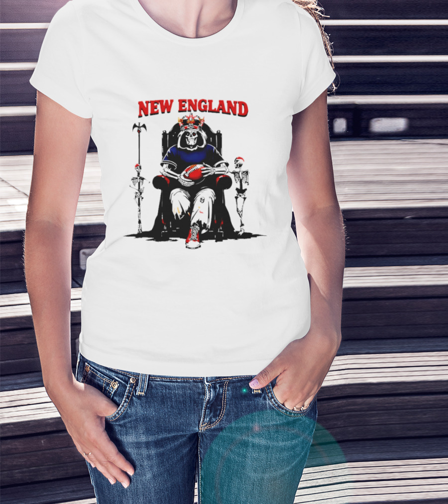 New England Skeletal Football Monarch Sitting On A Throne With Staff T-Shirt