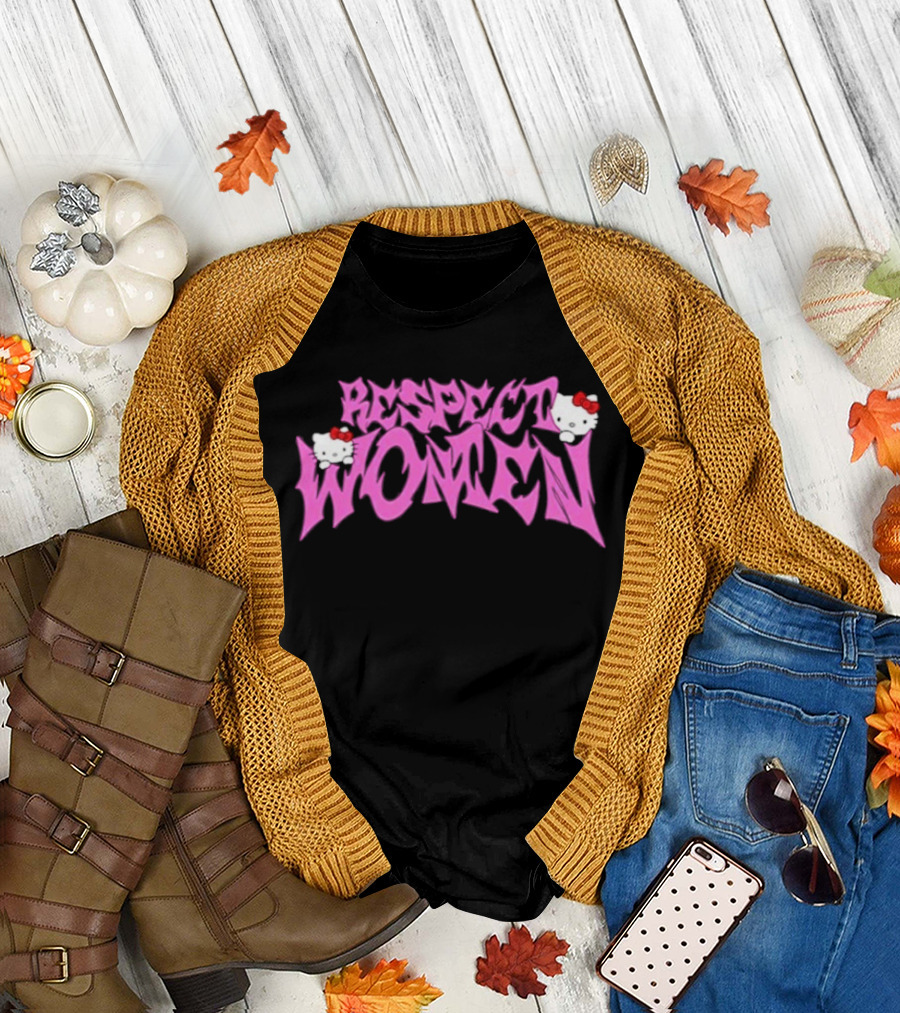 Respect Women Pink Script Featuring Hello Kitty T-Shirt