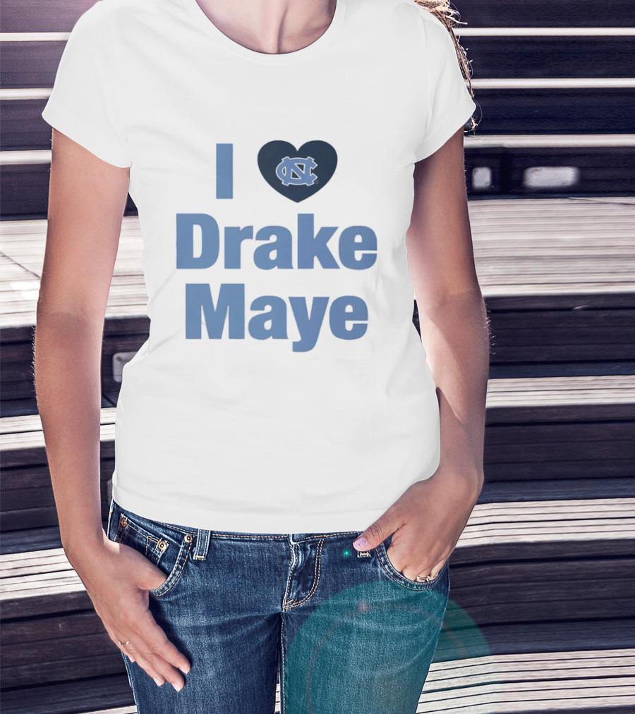 I Love Drake Maye UNC Tar Heels Football Heart T-Shirt