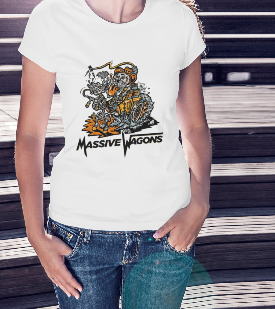 Massive Wagons Skeleton Cowboy In Car T-Shirt
