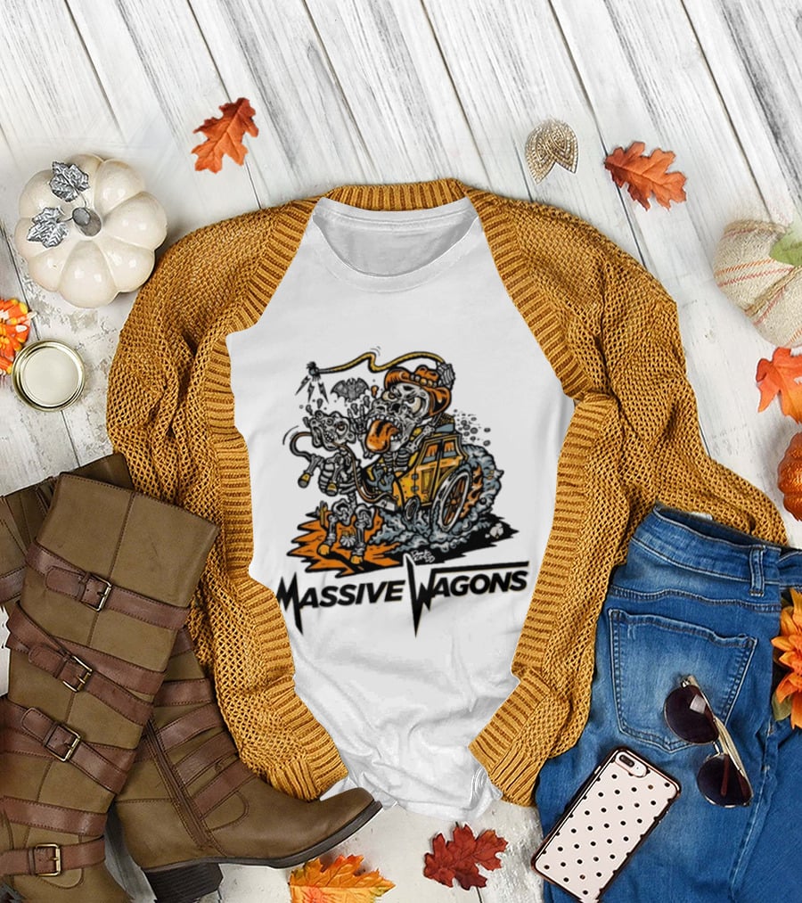Massive Wagons Skeleton Cowboy in Car T-Shirt
