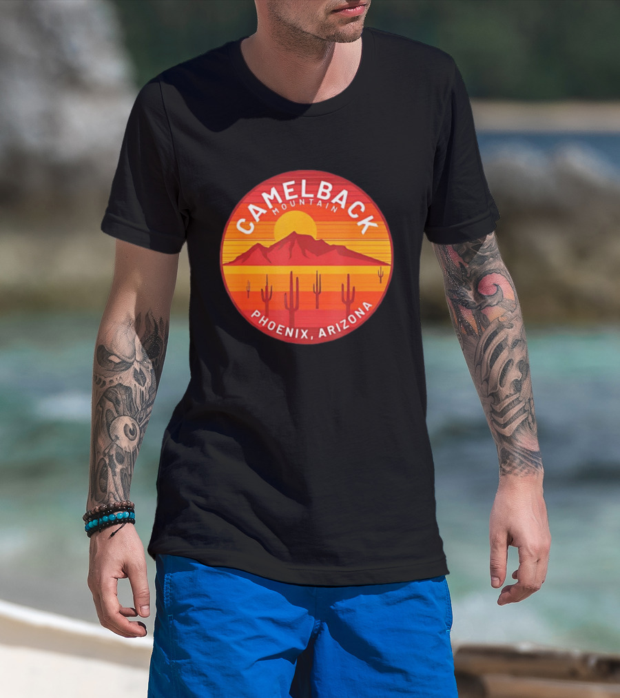 Camelback Mountain Phoenix Arizona Sunset Cactus Desert Hiking T-Shirt