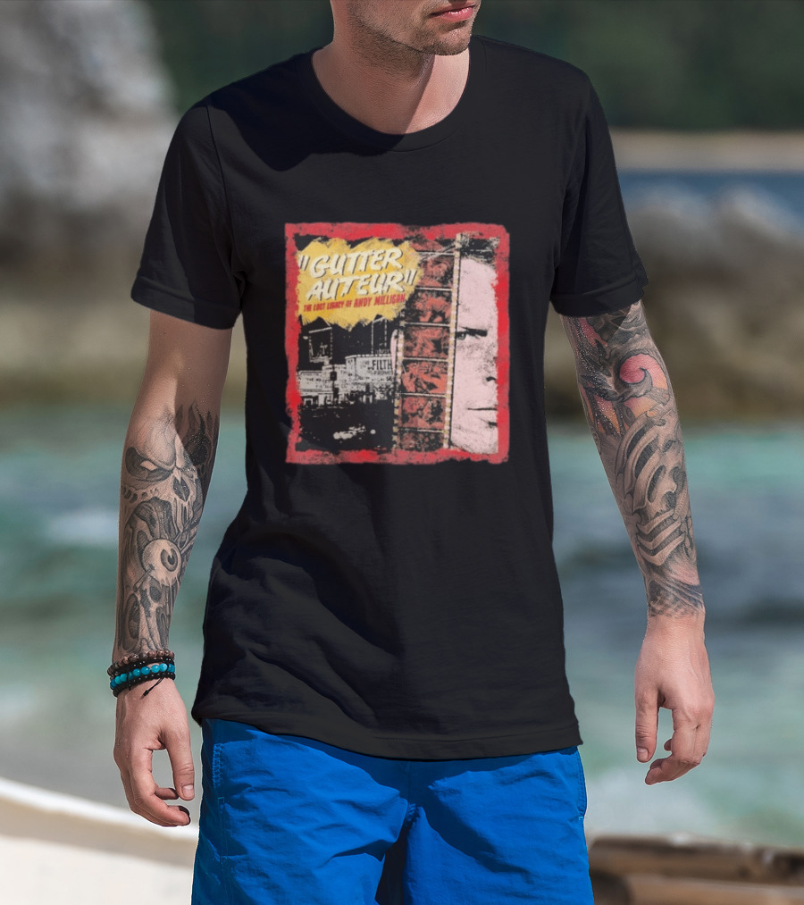 Gutter Auteur The Lost Legacy Of Andy Miligan Filmmaker Tribute With Vintage Film Strip And Urban Nightlife T-Shirt