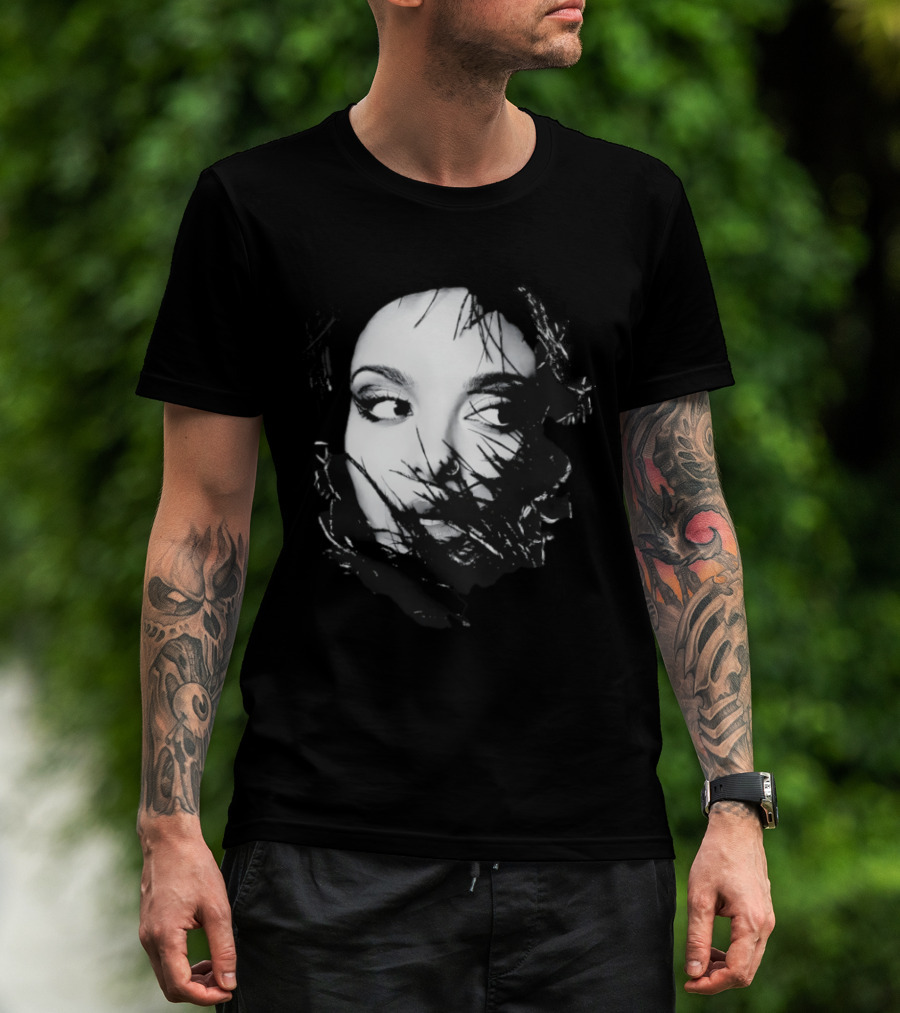 Jade Face Mysterious Gaze Black And White Brushstroke T-Shirt