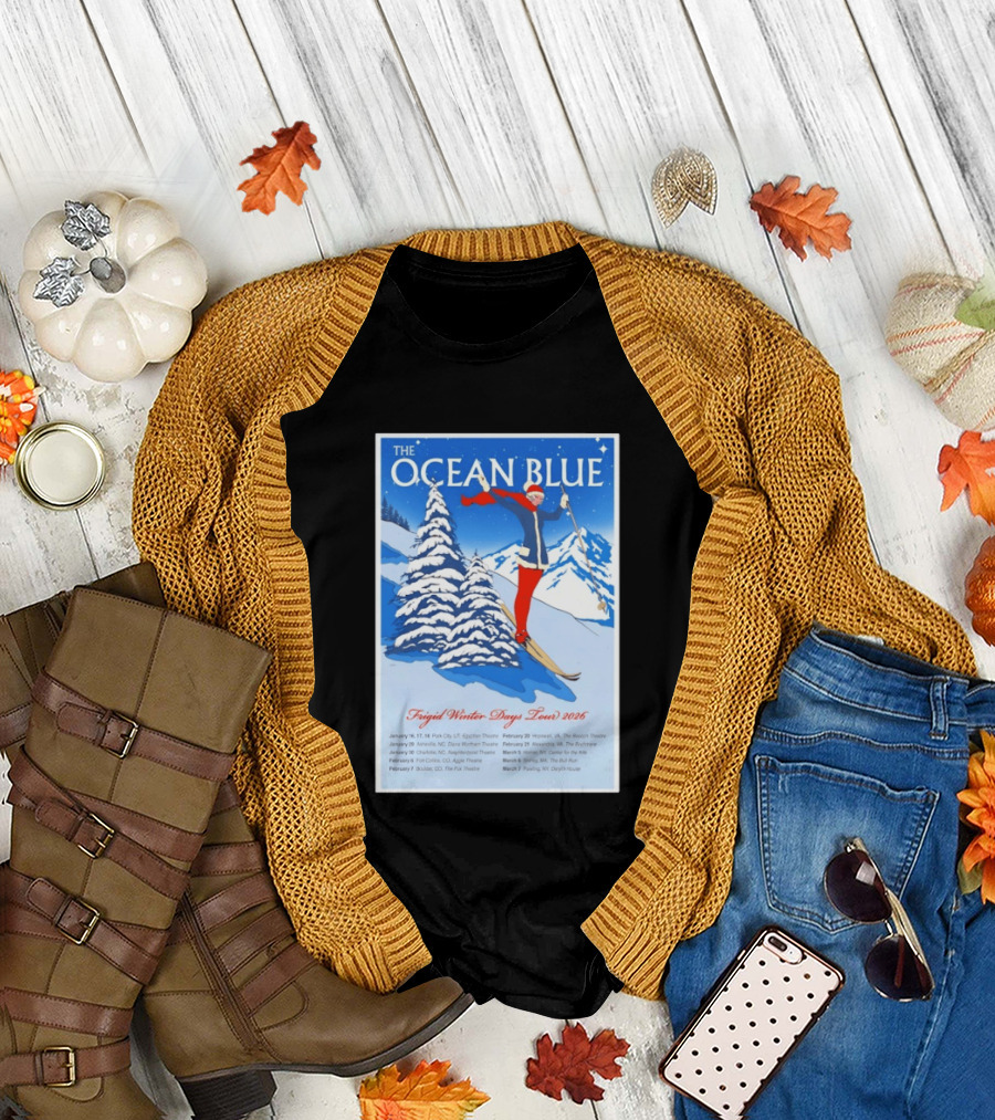 The Ocean Blue Frigid Winter Days Tour 2026 with Skiing Santa and Show Dates T-Shirt