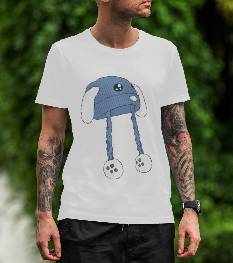 Anti Ice Chinga La Migra Blue Bunny Hat Fluffy Ears Paw Pom Collection T-Shirt