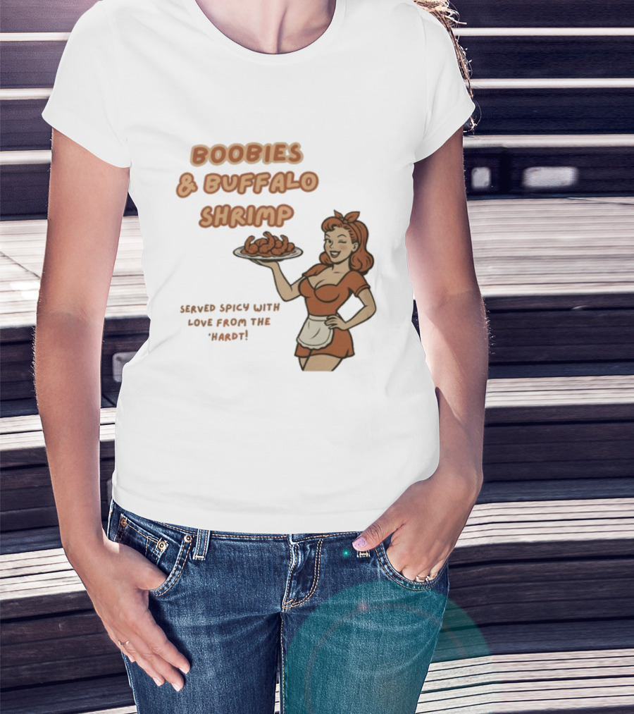 Boobies & Buffalo Shrimp Served Spicy With Love From The Hardt Retro Waitress T-Shirt