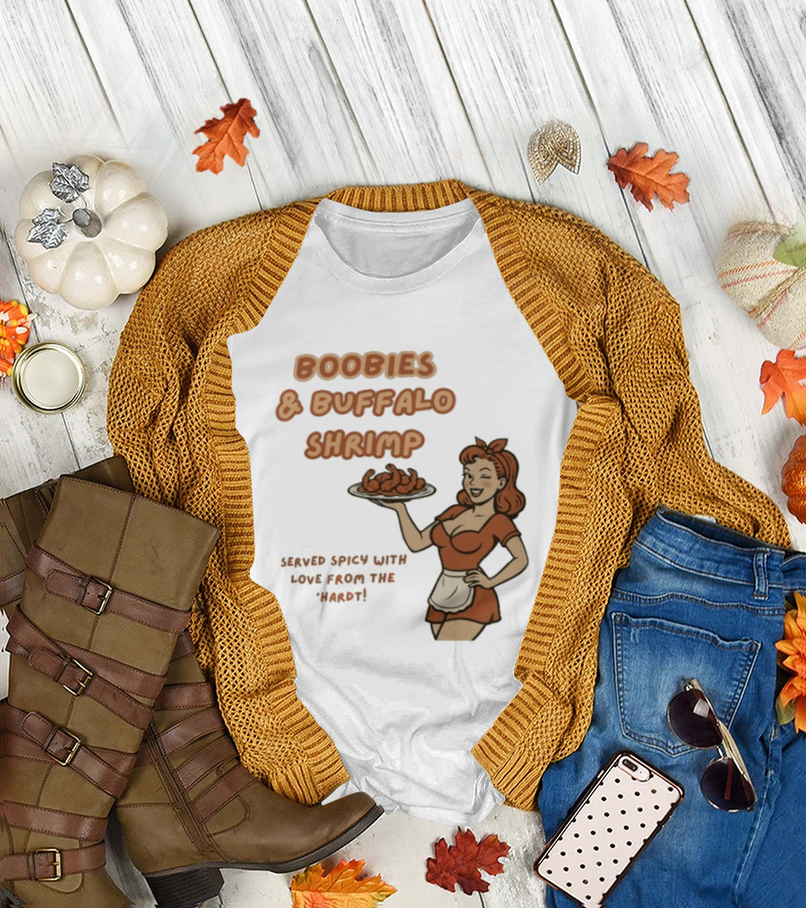 Boobies & Buffalo Shrimp Served Spicy With Love From The Hardt Retro Waitress T-Shirt