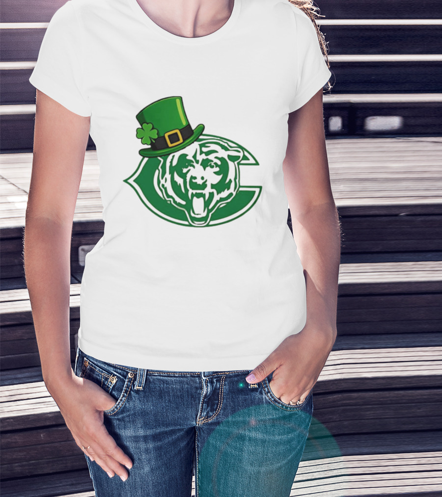 Chicago Bears St Patrick's Day Green Logo With Irish Hat T-Shirt