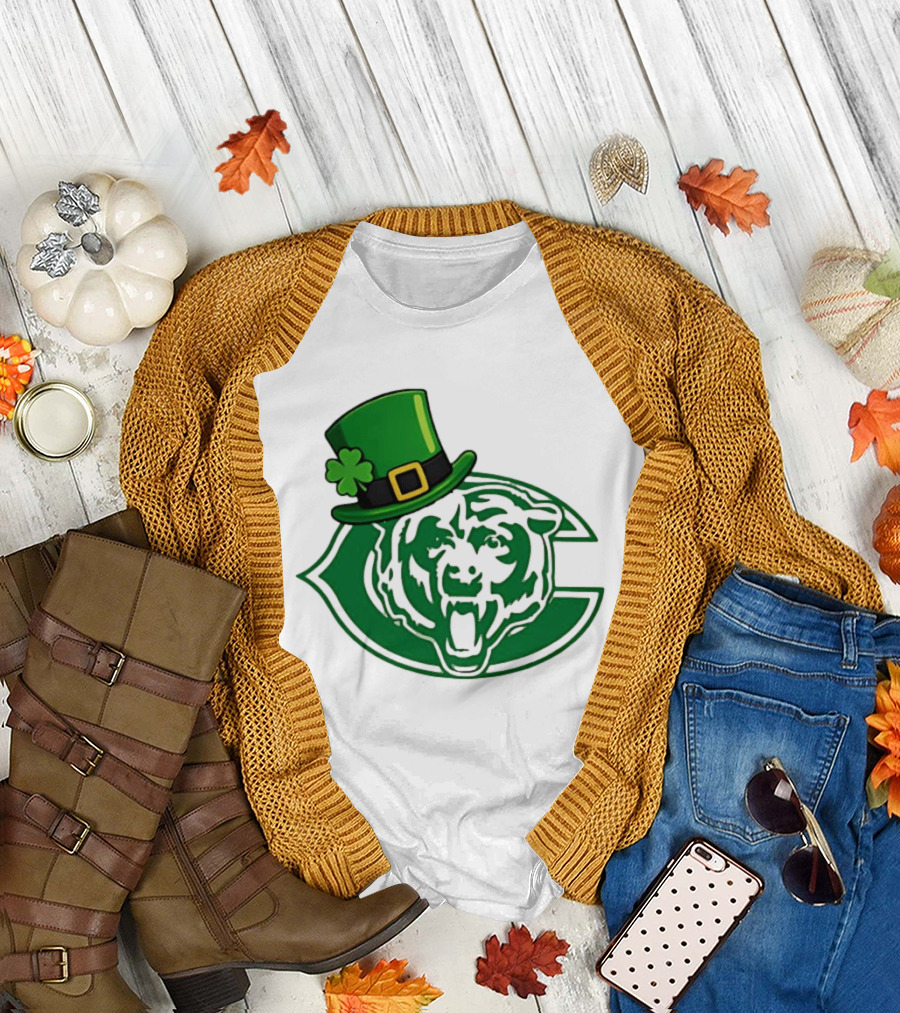 Chicago Bears St Patrick's Day Green Logo With Irish Hat T-Shirt