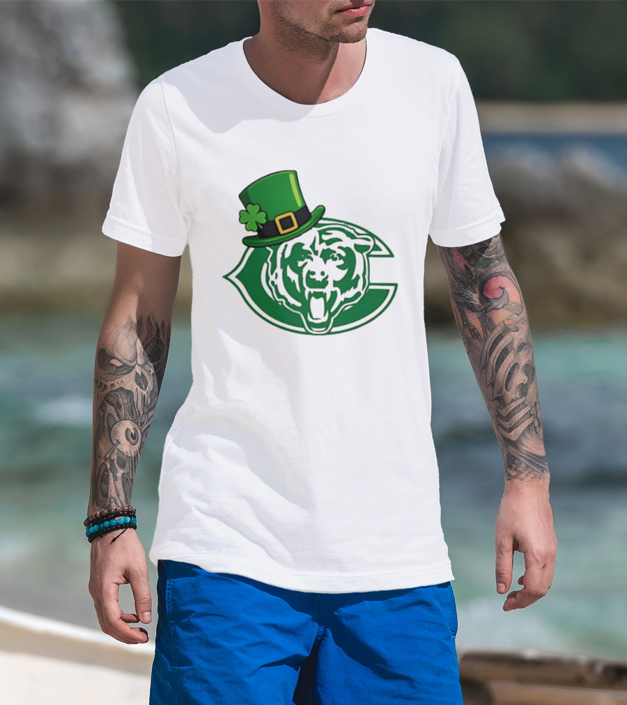 Chicago Bears St Patrick's Day Green Logo With Irish Hat T-Shirt