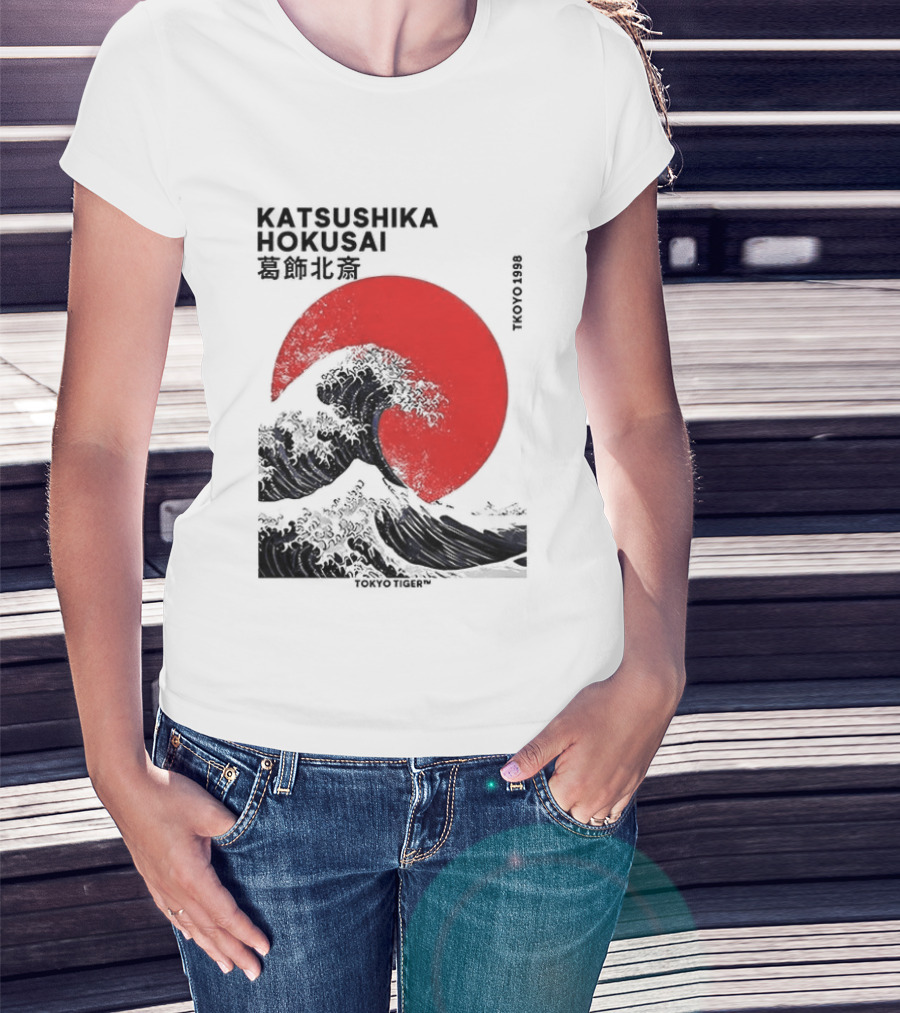 Katsushika Hokusai The Great Wave And Red Sun Japanese Ukiyo E T-Shirt