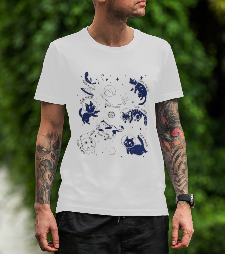 Subtle FDT Cats In Space Stars Orbit And Floating Shapes T-Shirt
