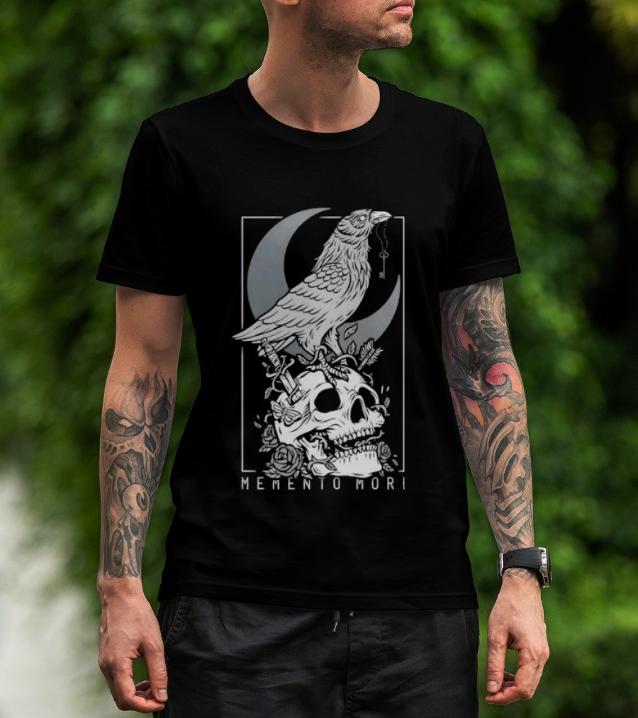 Memento Mori Raven Moon Skull Vintage Aesthetic T-Shirt